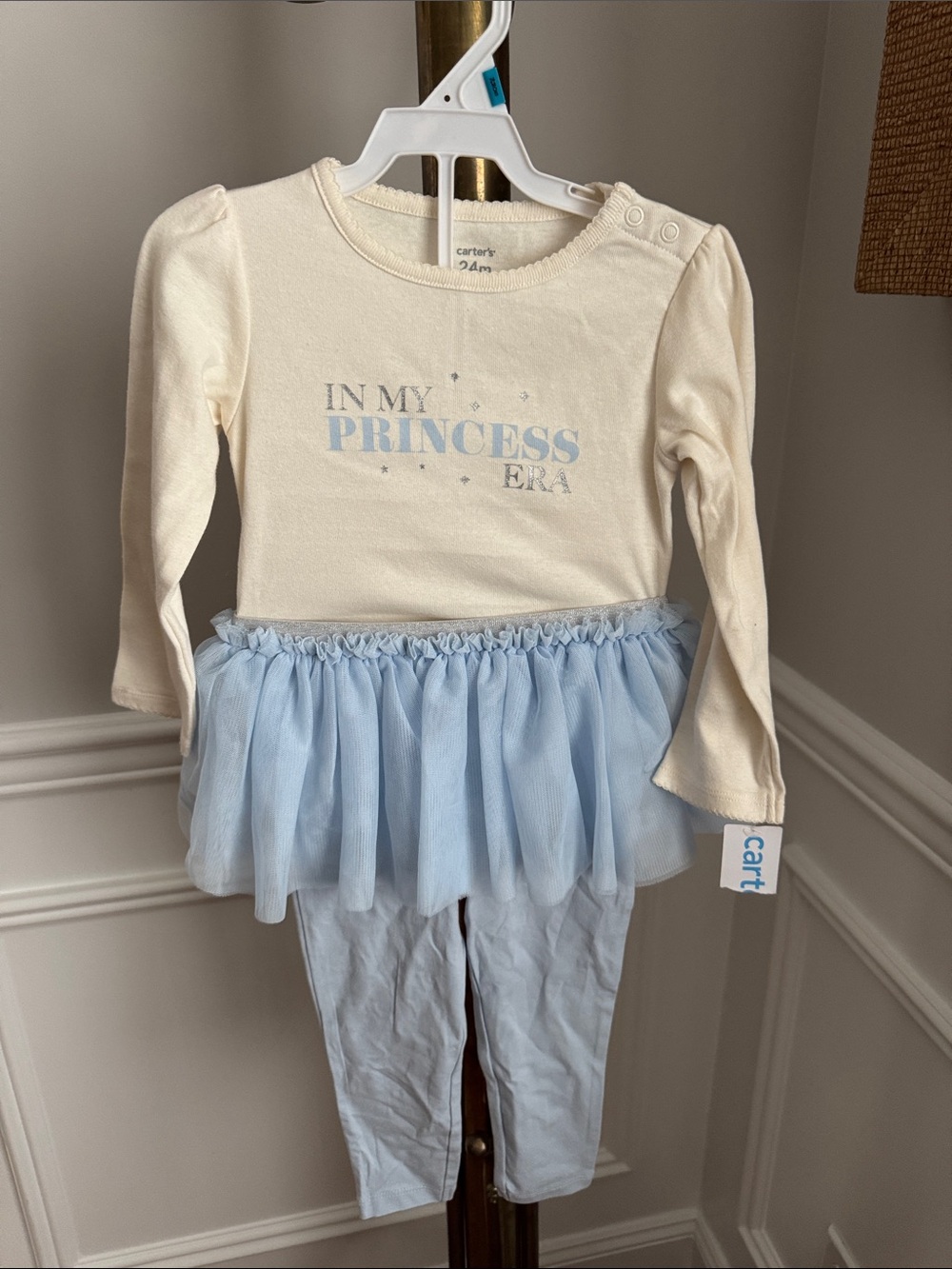 Carter's Cream and Light Blue 'In My Princess Era' Tutu Romper Set